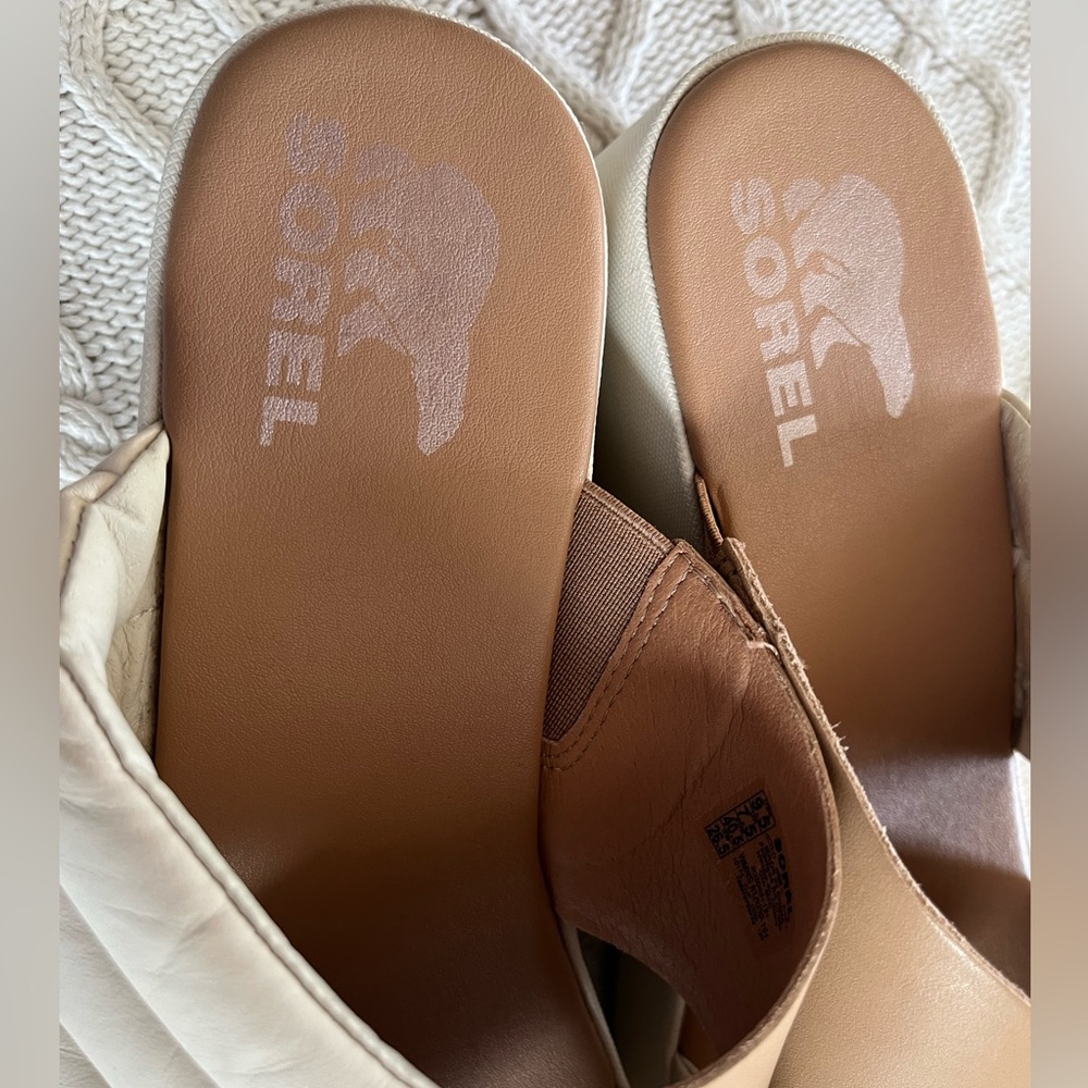 SOREL Cameron Platform Women’s Cream and Tan Sandal Slip On Size 9.5 - Picture 11 of 12